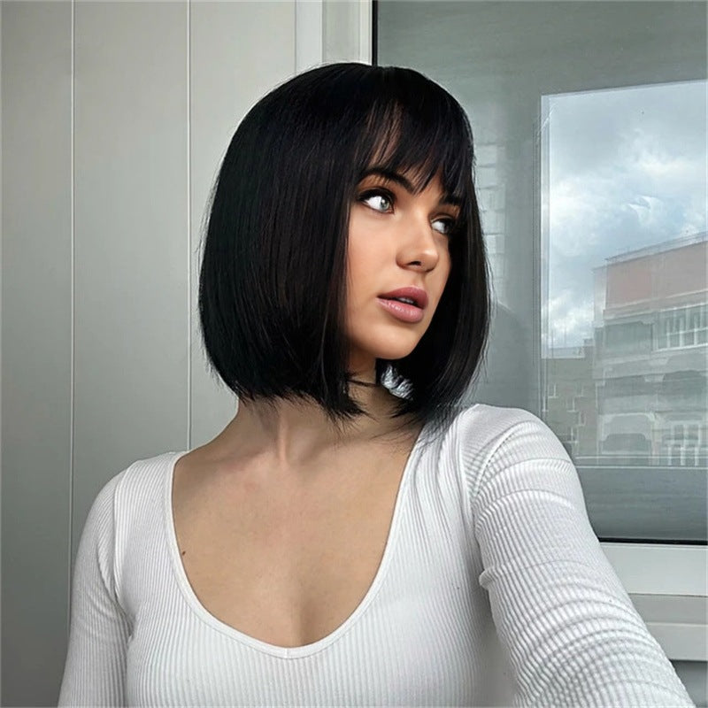 Short Straight Hair Wig - European & American Bangs