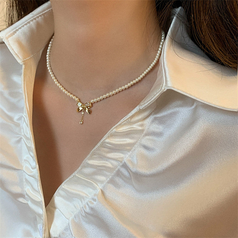 Korean Retro Bow Necklace - Gentle Fashion, Versatile Clavicle Chain - Shop N Save