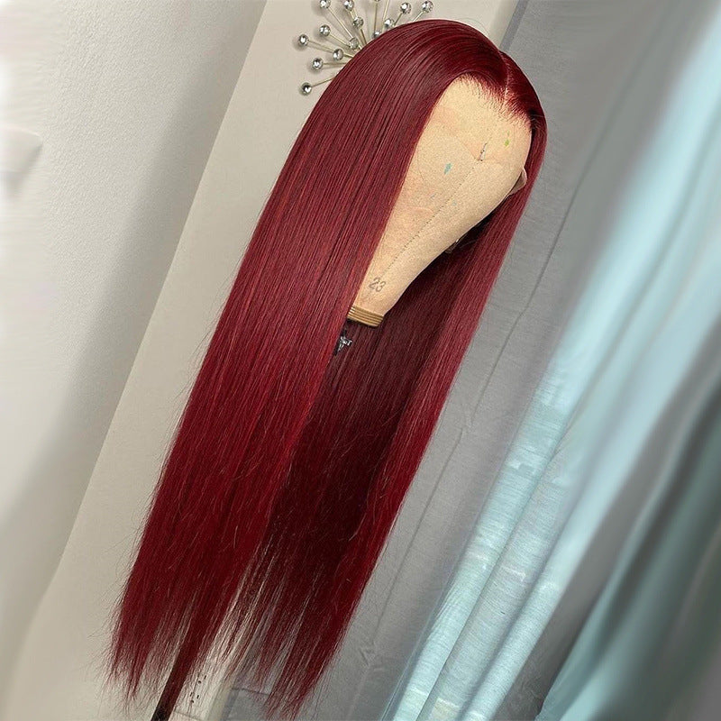Burgundy Straight Hair Wig - European Fashion Headgear