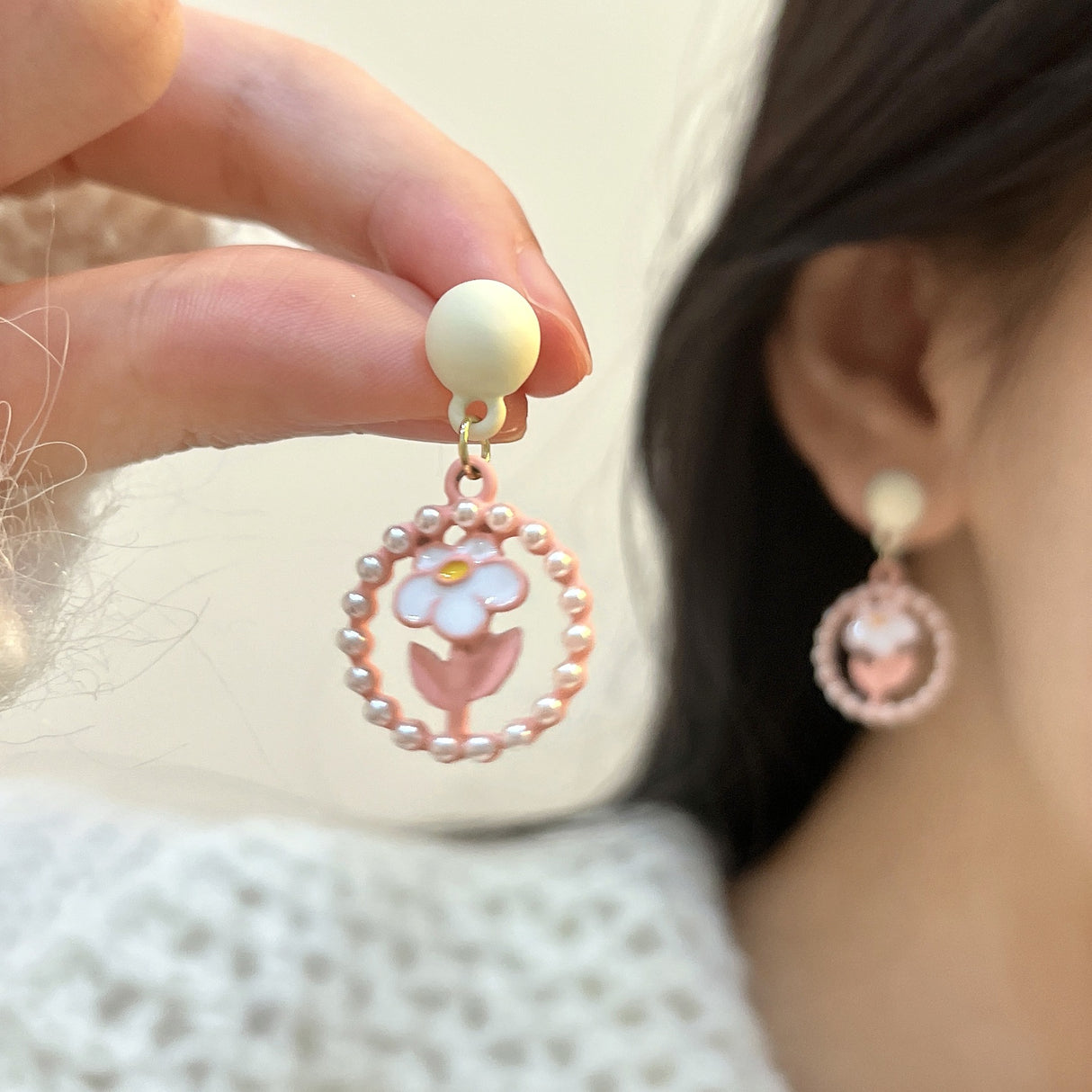 Pink Flower Earrings - Korean Style, Sweet Internet Celebrity Fashion - Shop N Save