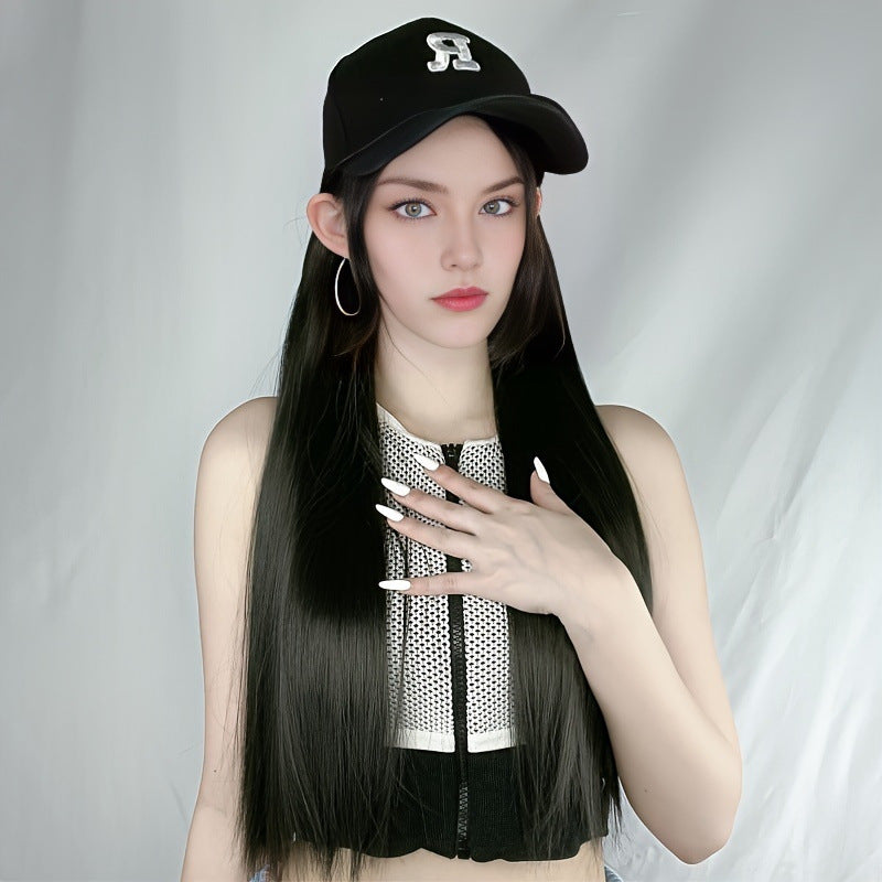 R Standard Peaked Cap Wig, Long Straight Hair, Integrated Fiber Headgear