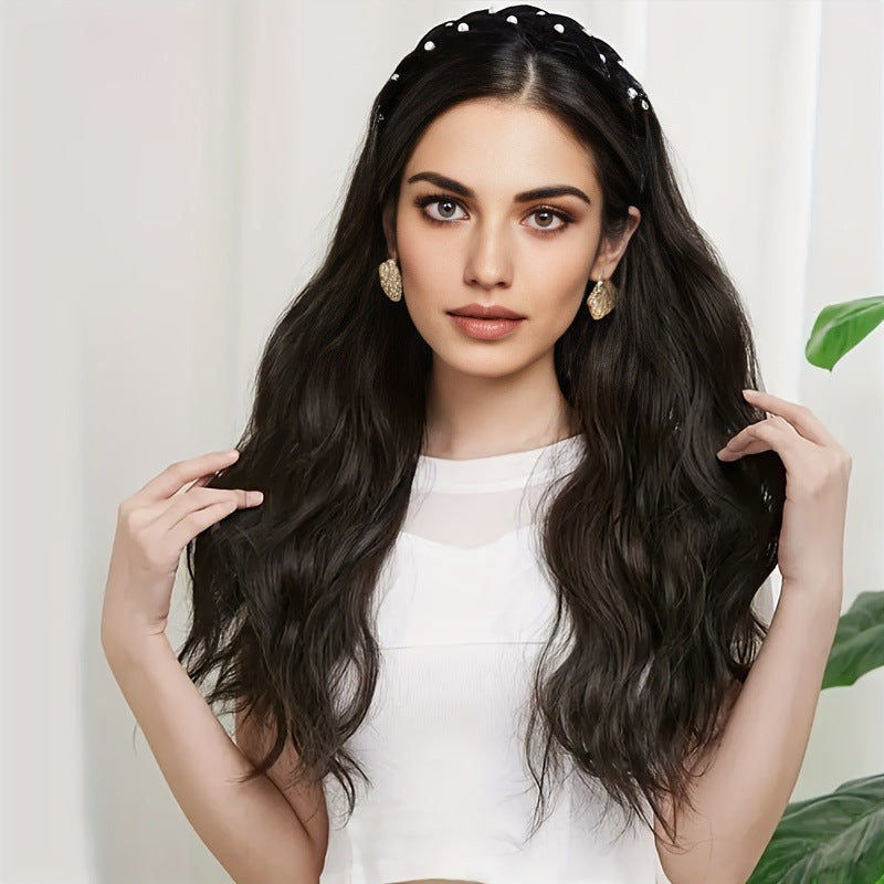 Trade Wig: Female Body Wave, Long Hair, Big Wave, Pearl Headband
