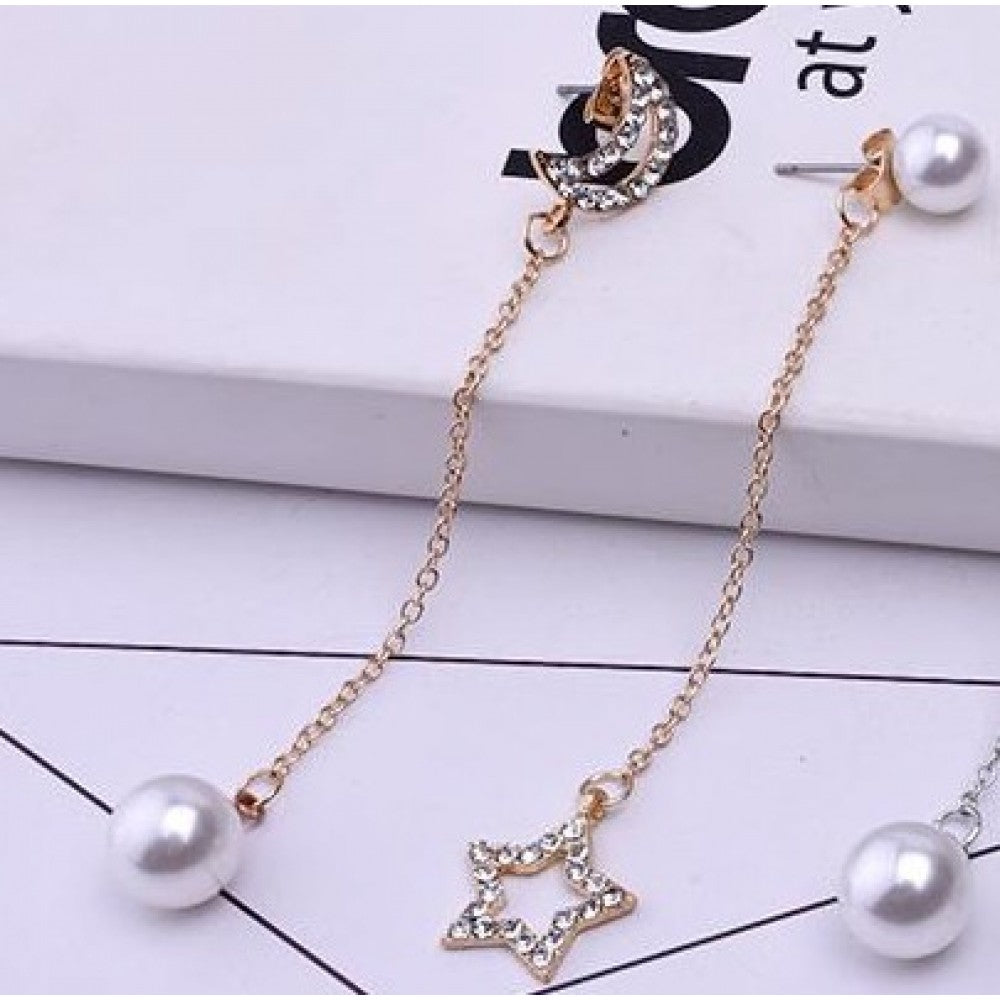 Pearl New Fashion Moon Stars Women Drop Earrings Gift - Golden