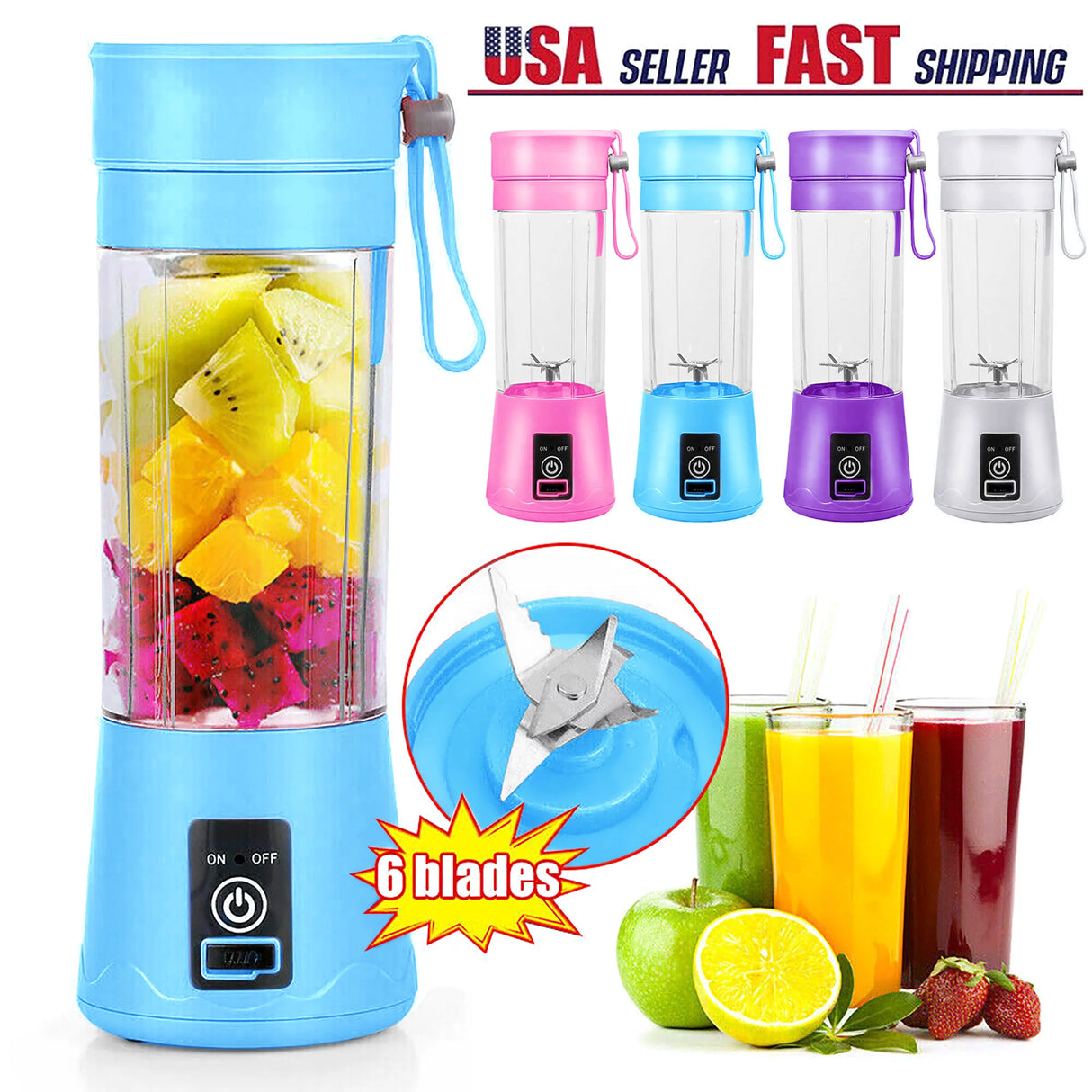 Portable USB Juicer: Rechargeable Blender for On-the-Go Mixing - 380ml - Shop N Save