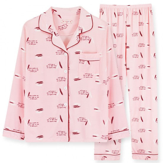 Printed Pajamas Set For Women Sleepwear Homewear Nightwear Pink