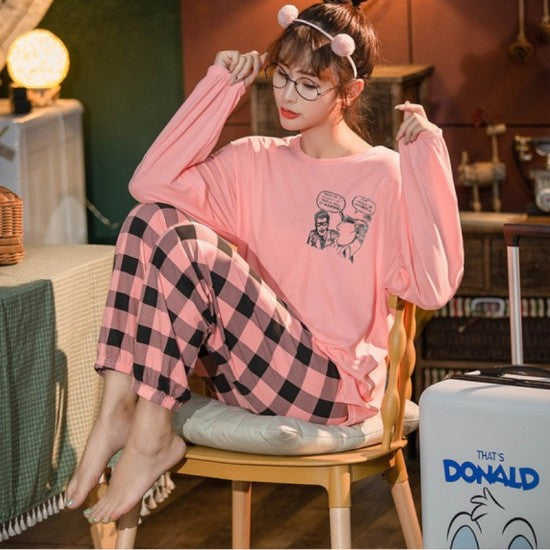 Printed Pajamas Set For Women Sleepwear Homewear Nightwear Pink