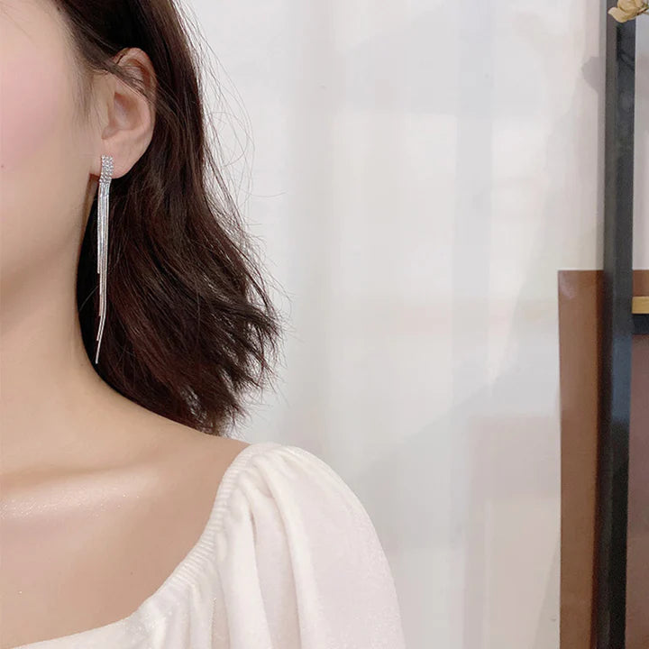 Tassel Silver Plated Crystal Earrings Pair - Silver - Shop N Save