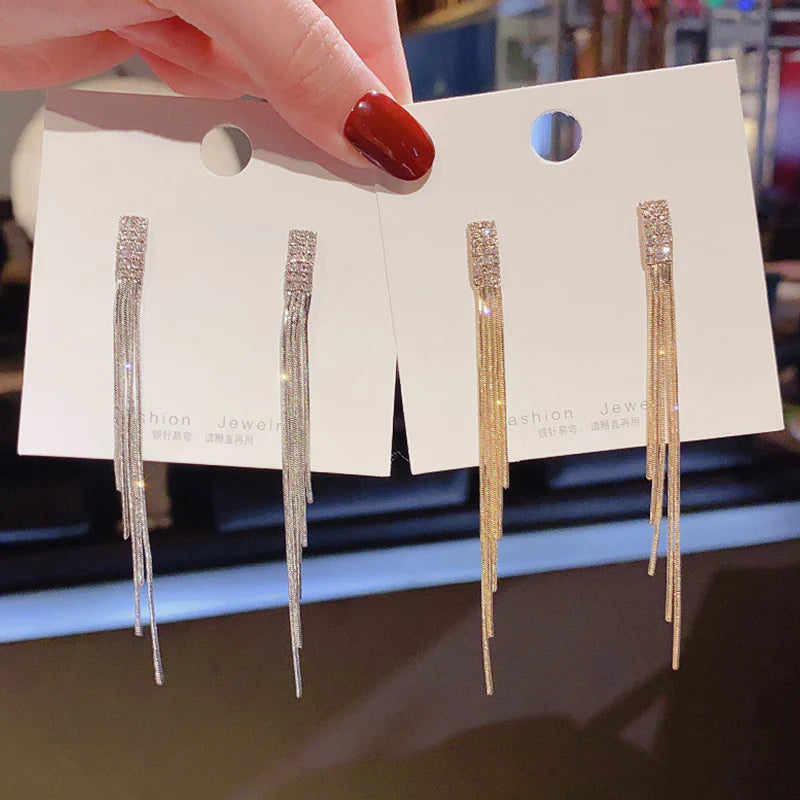 Tassel Silver Plated Crystal Earrings Pair - Silver - Shop N Save