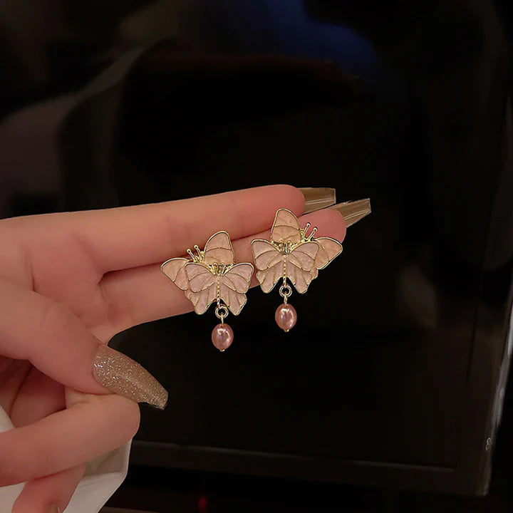 Butterfly Pearl Patched Party Wear Earrings - Pink - Shop N Save