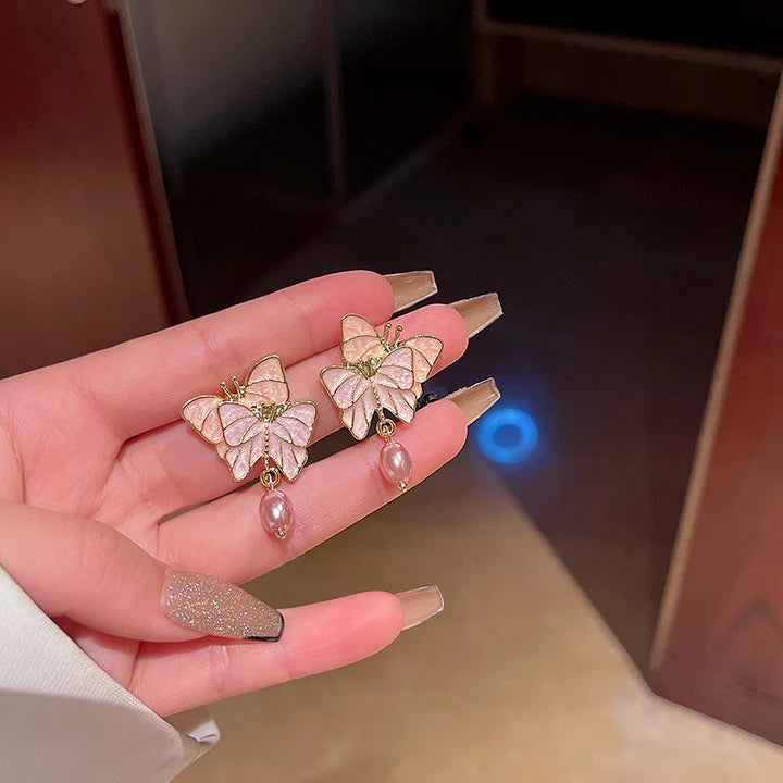 Butterfly Pearl Patched Party Wear Earrings - Pink - Shop N Save