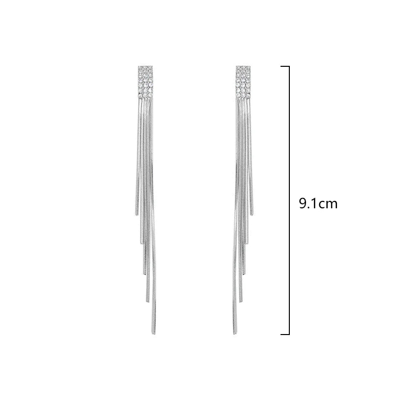 Tassel Silver Plated Crystal Earrings Pair - Silver - Shop N Save