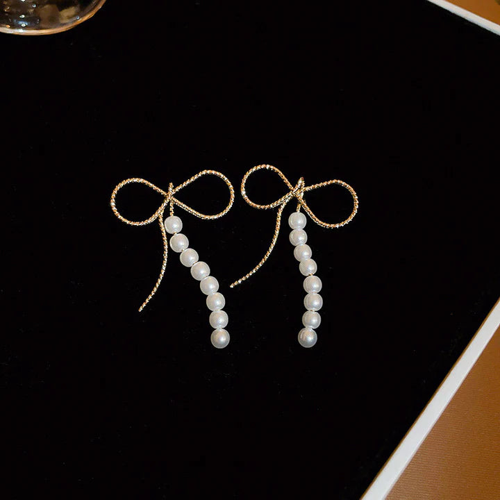 High Quality Elegant Bow Pearl Earrings - White Golden