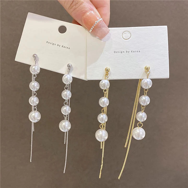 Pearl Patched Multi Layered Earrings Pair - Silver - Shop N Save