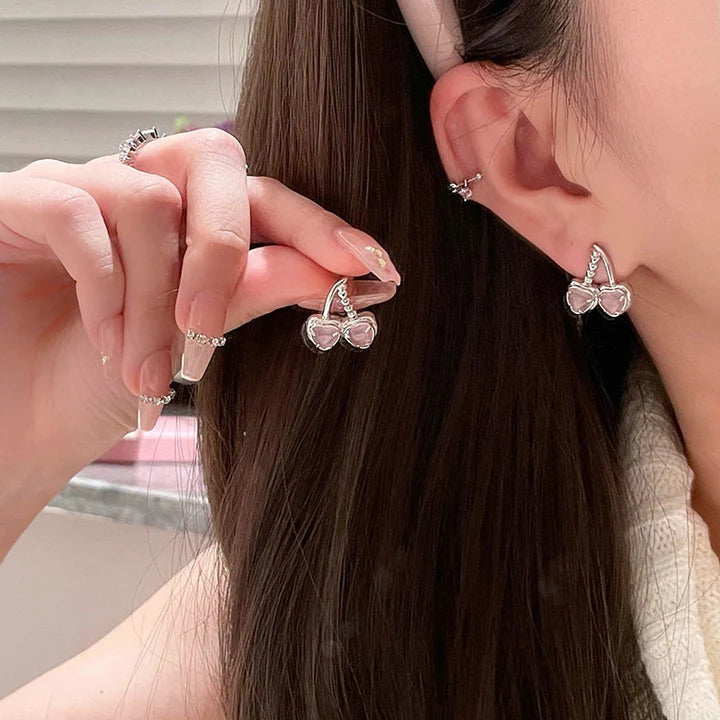 Cherry Shaped Rhinestone Women Ear Tops - Silver - Shop N Save