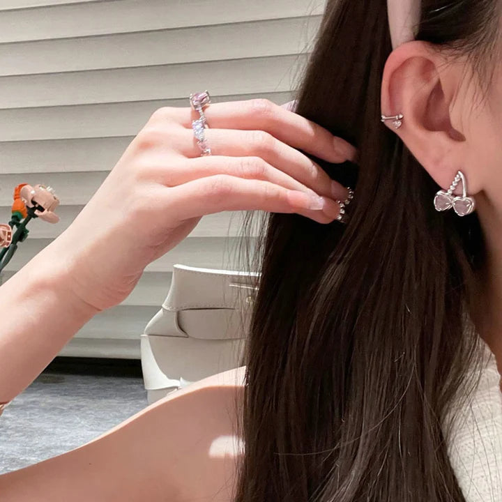 Cherry Shaped Rhinestone Women Ear Tops - Silver - Shop N Save