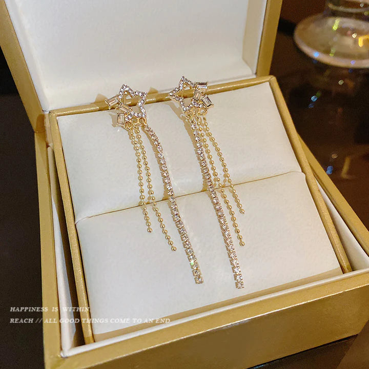 Star Gold Plated Tassel Earrings - Golden