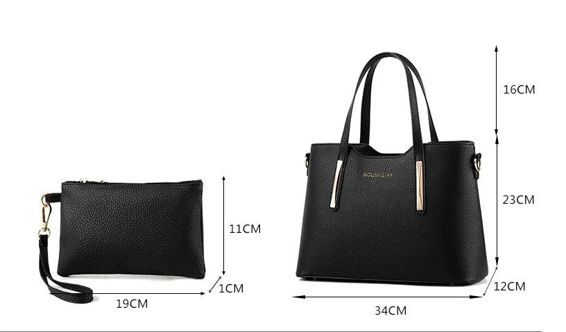 Two Pieces PU Leather Formal Bag Set - Dark Blue