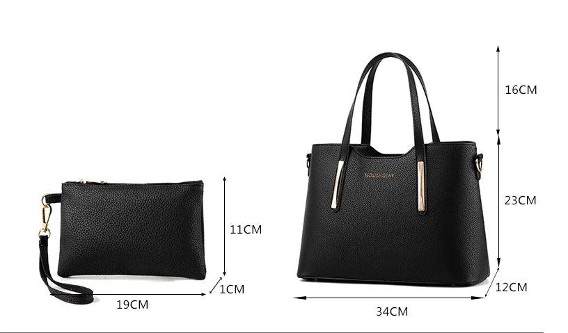 Two Pieces PU Leather Formal Bag Set - Black - Shop N Save