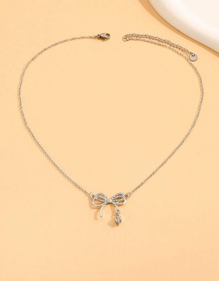 Rhinestone Bow Charm Necklace: Elegant Sparkle Jewelry - Shop N Save