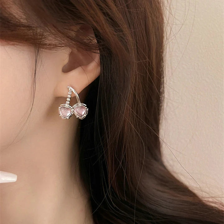 Cherry Shaped Rhinestone Women Ear Tops - Silver - Shop N Save