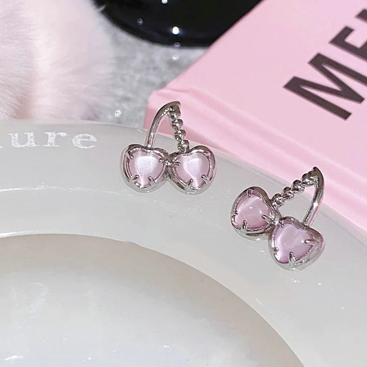 Cherry Shaped Rhinestone Women Ear Tops - Silver - Shop N Save