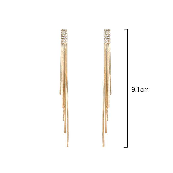 Tassel Silver Plated Crystal Earrings Pair - Golden - Shop N Save