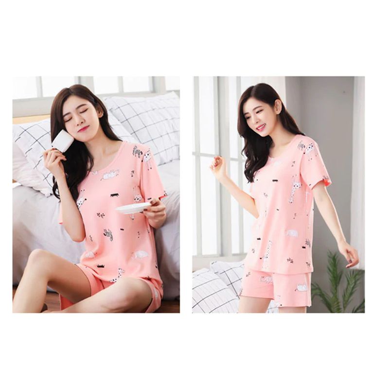 Animal-Printed Pink Nightwear: Women's Two-Piece Pajama Set - Shop N Save