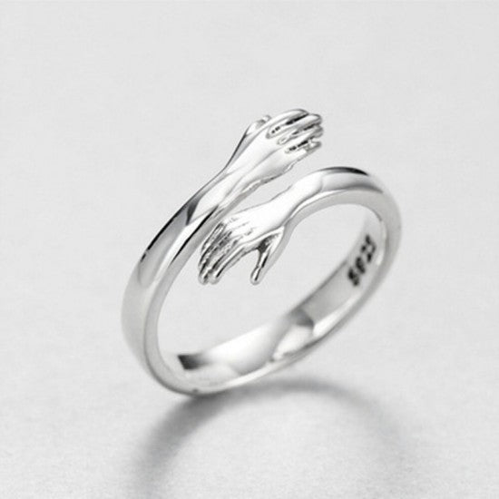 Simple And Romantic Two Hands Embrace Ring For Men And Women SIlver