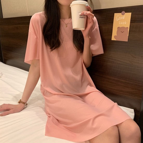 Single Pcs Plan Nightwear For Women Sleepwear Pink