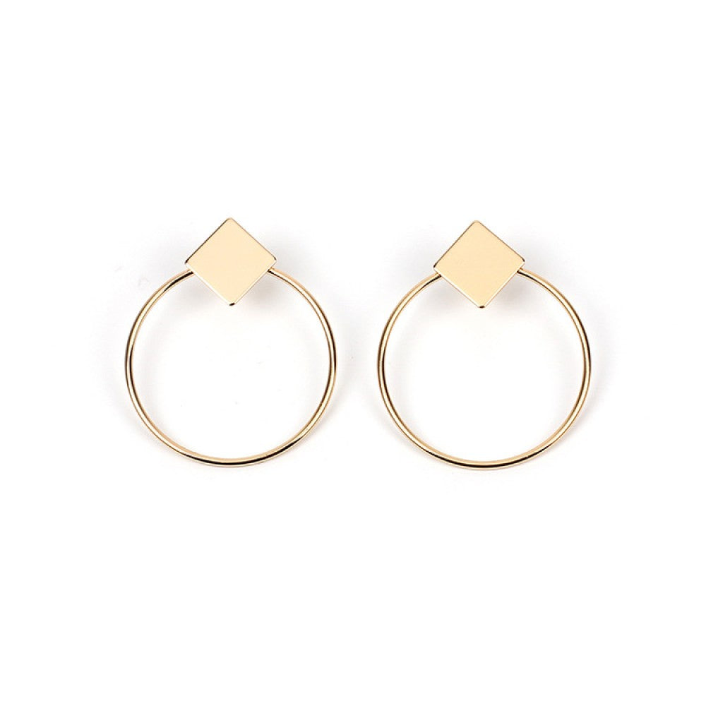 Square And Hoop Simple Fashion Popular Girl Lady Earrings - Golden