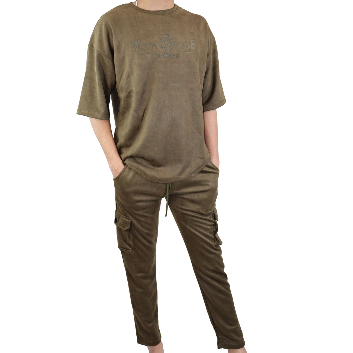 MON COE MASDCAD Long Shoulder Suede Blends Track Suit - (Olive Green)