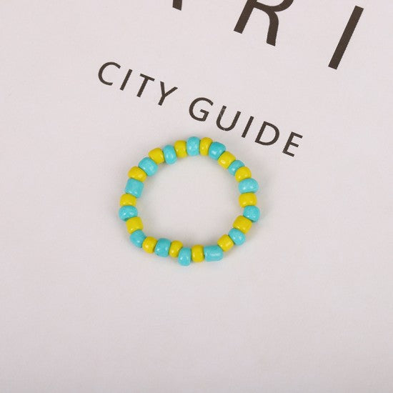 Summer Crystal Bead Rings Set For Women Bohemia Fresh Blue Yellow