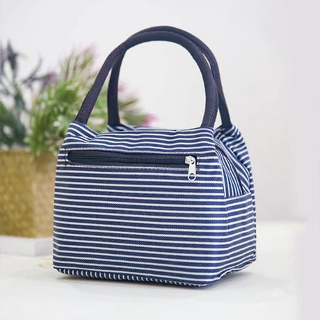 Blue Stripe Insulated Lunch Bag: Waterproof, Portable, Ideal for Travel - Shop N Save