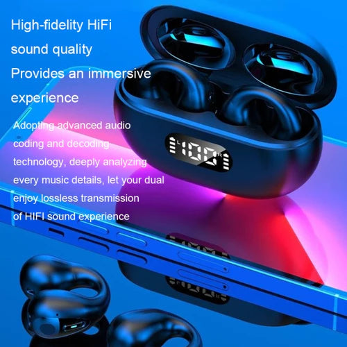 R15 LED Digital Display Ear Clip Wireless Noise Reduction Bluetooth Headphone (Black)