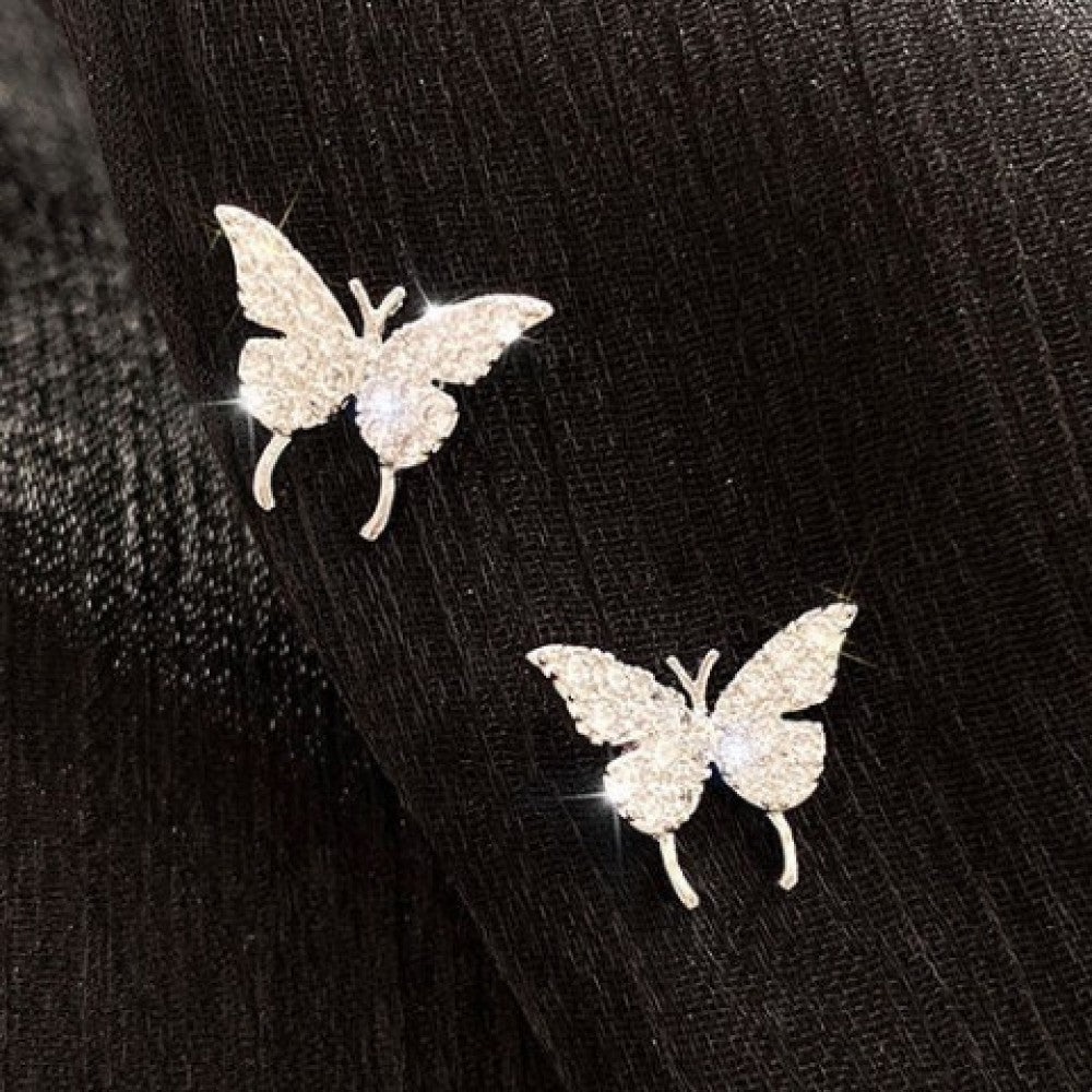 Temperament Women Jewelry Diamond Crystal Butterfly Earrings - Silver