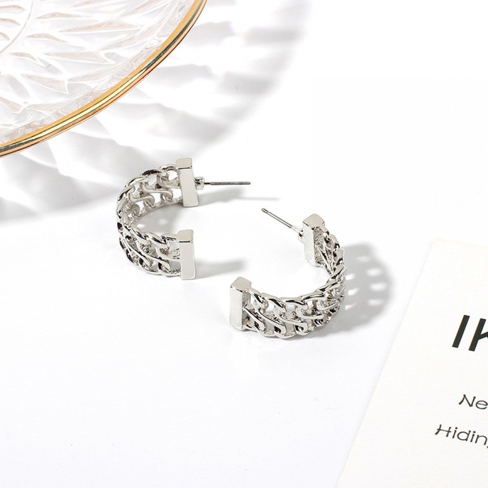 Trendy Hollow Zircon C Shape Hoop Earrings Charm Women - Silver