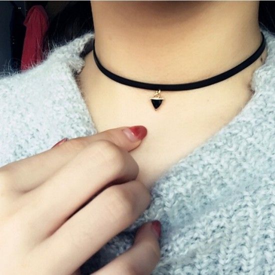 Triangle Pendant Necklace Punk Tattoos Black Rope Necklace Women