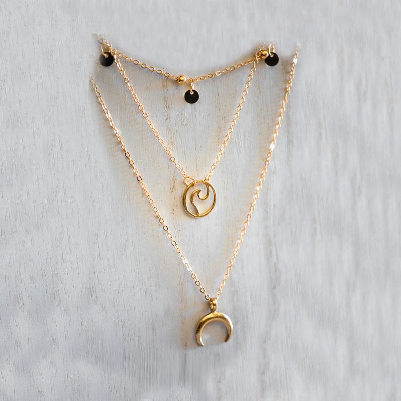 Gold Moon Wave Necklace - Elegant Layered Jewelry for Versatile Style - Shop N Save
