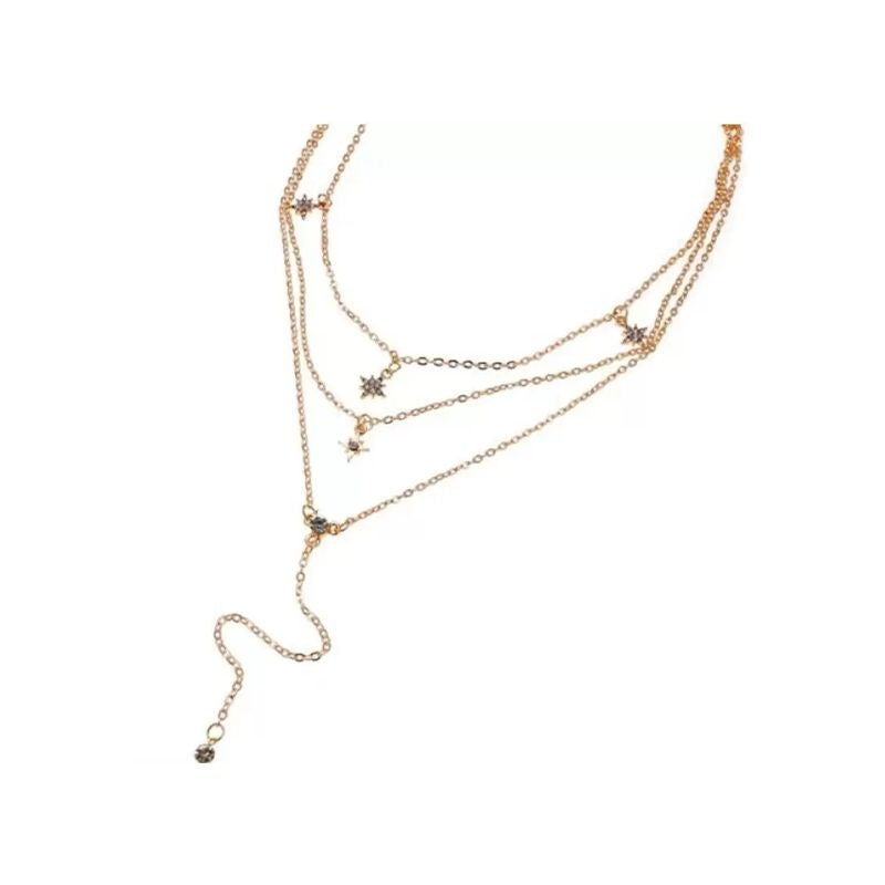 Vembley Gold Crystal Pendant: Multi-Layered Chain Necklace for Women - Shop N Save