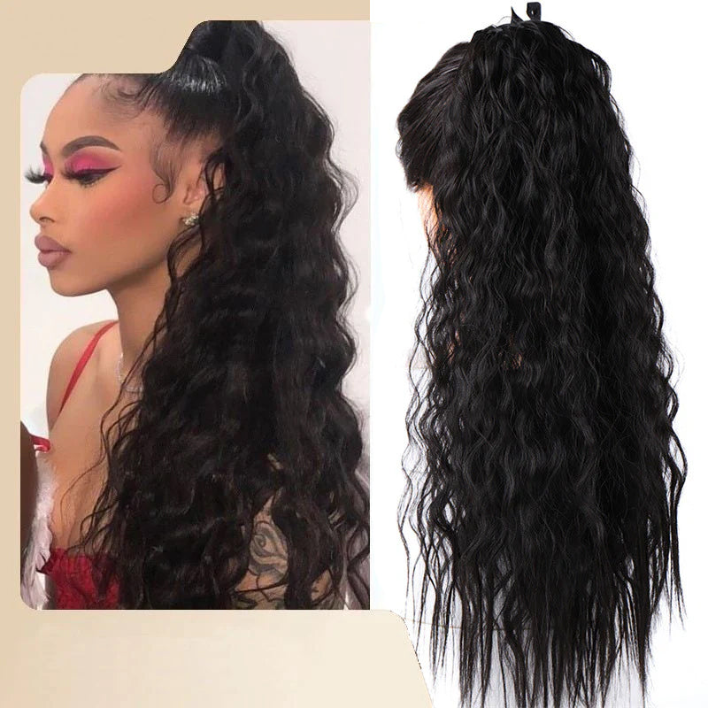 Wig European and American long Wavy ponytail hair fluffy corn perm ponytail wig African braid