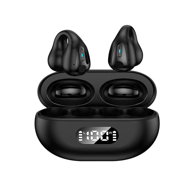 R15 LED Digital Display Ear Clip Wireless Noise Reduction Bluetooth Headphone (Black)
