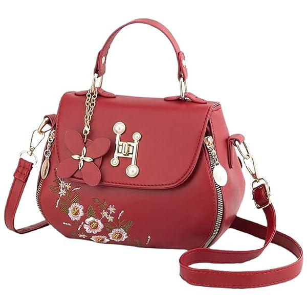 Girls Fashion Floral Embroidered Synthetic Messenger Bags - Red - Shop N Save