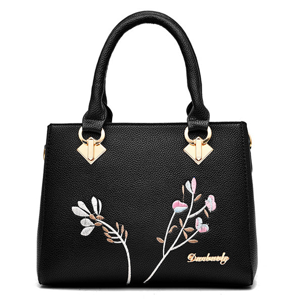 Ladies High Quality Flower Embroidered Handbag - Purple