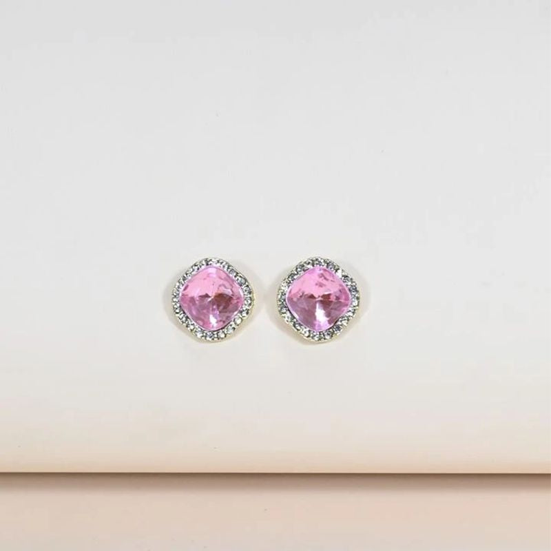 Sterling Silver Pink Crystal Studs: Timeless Elegance in Square - Shop N Save