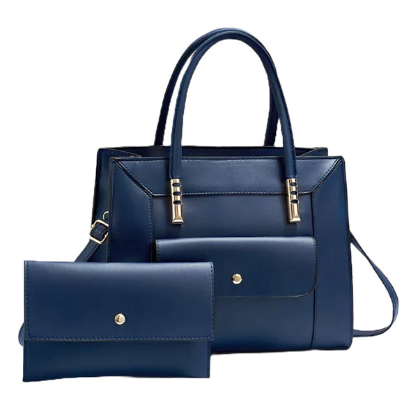 Premium PU Leather Zipper Closure Two Pieces Bag Set - Dark Blue