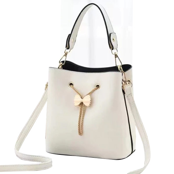 Ladies Simple Chain With Bow Fashion Handbag - Cream White