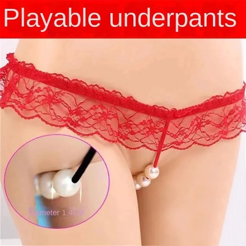 Lingerie Lace Women G-String Low Waist Pearl Thongs - Red
