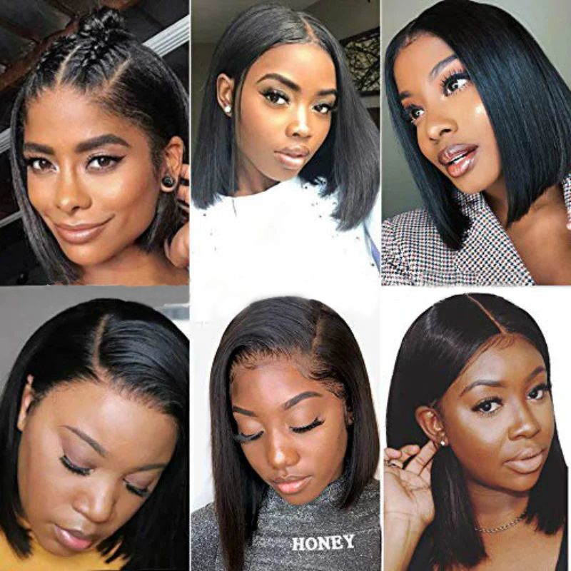 Women's short straight hair short BOBO mid-part breathable chemical fiber headgear