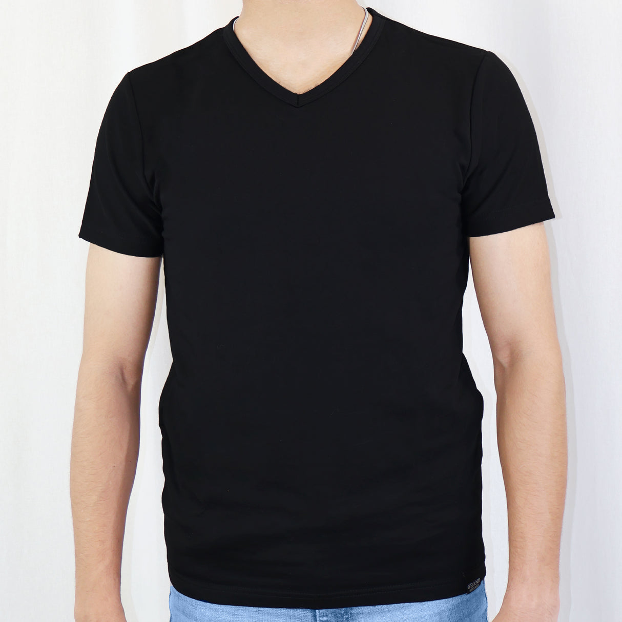 Men's Cotton T-Shirt, V-Neck, Short Sleeve (Black)