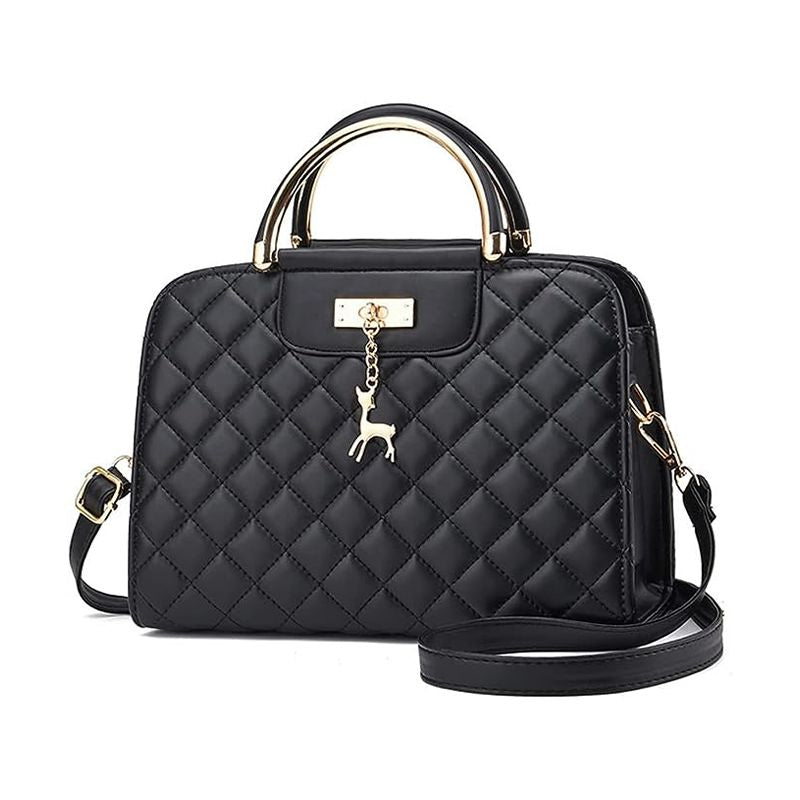 Ladies Fashion Rhombus Large Capacity Handbag - Black - Shop N Save